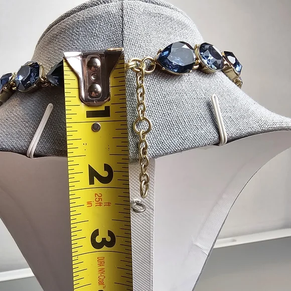 [J. Crew] Blue Crystal Multi Shaped Riviere Gold Toned Statement Necklace - Picture 13 of 16